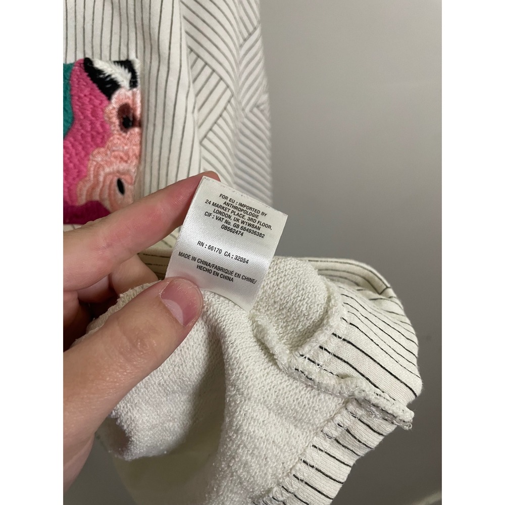 Anthropologie Postmark Embroidered Pocket Striped Sweatshirt Size Large - Picture 9 of 11